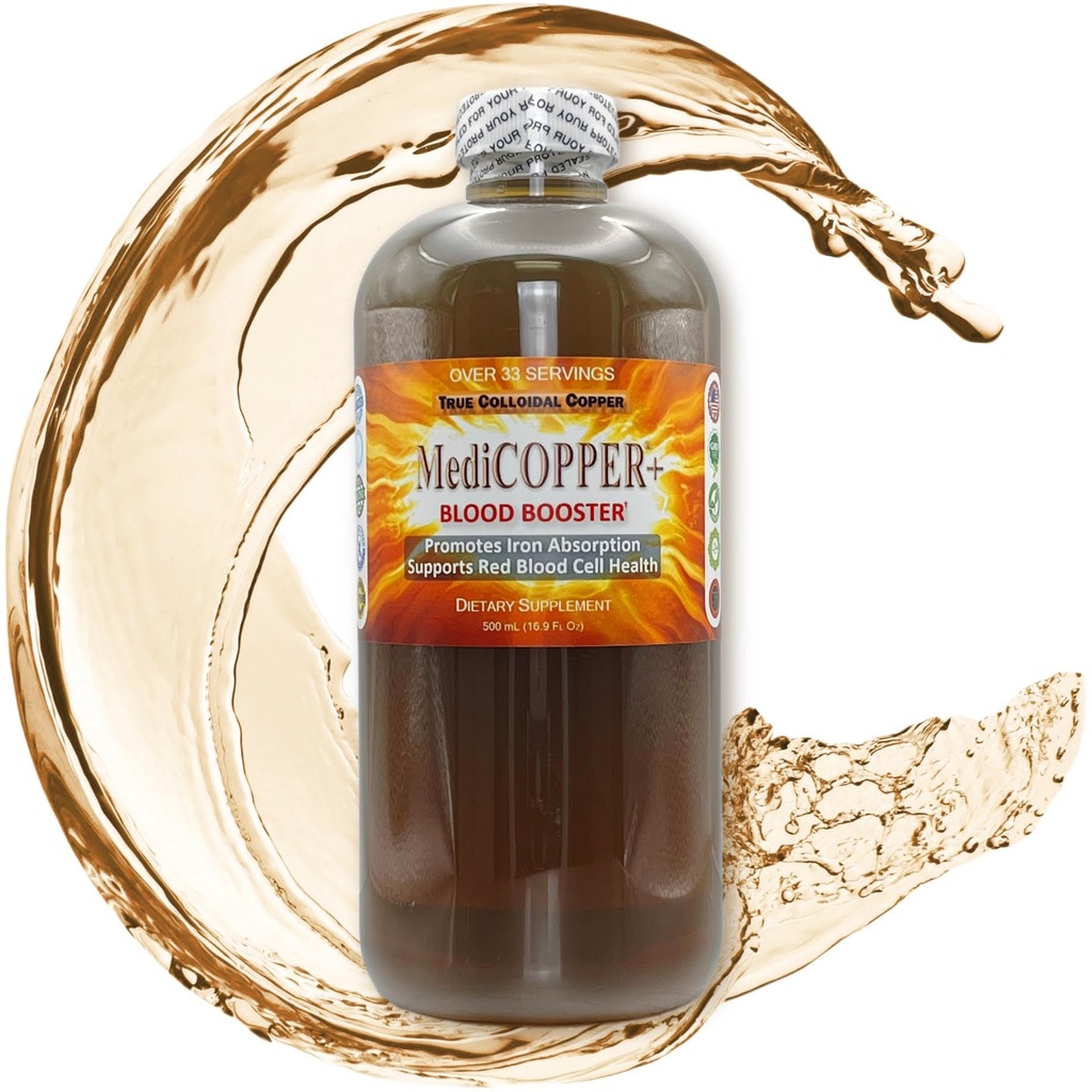 MediCOPPER ® Plus krevní zesilovač Pravý koloidní měď CuNP Nutriční dodatek - 500 ml v čiré plastové lahvičce