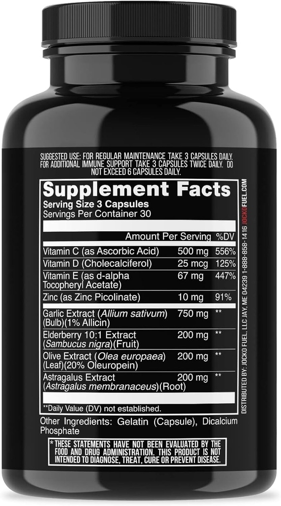 Jocko Palivové Imunitní Supplement - Elderberry se zinkem a vitamínem C pro dospělé - Imunitní obrana s vitamínem C, D3, Superfoods, Byliny, a minerály (90 Kapsle)