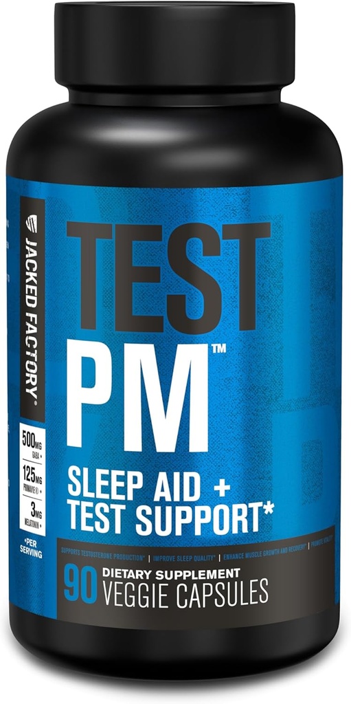 Jacked Factory Test PM Testosteron Booster & Sleep Aid Dodatek pro muže, Podpora obnovy, Muscle Growth, 90 Natural Veggie Pills - 60 Počet (balení po 1)