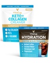 VitaCup Hydration Instant Coffee Sticks w / Electrolytes, Coconut Water, Medium Roast 18ct & Keto + Collagen Vanilla Coffee Creamer w / Superfoods & MCTs, 10 oz