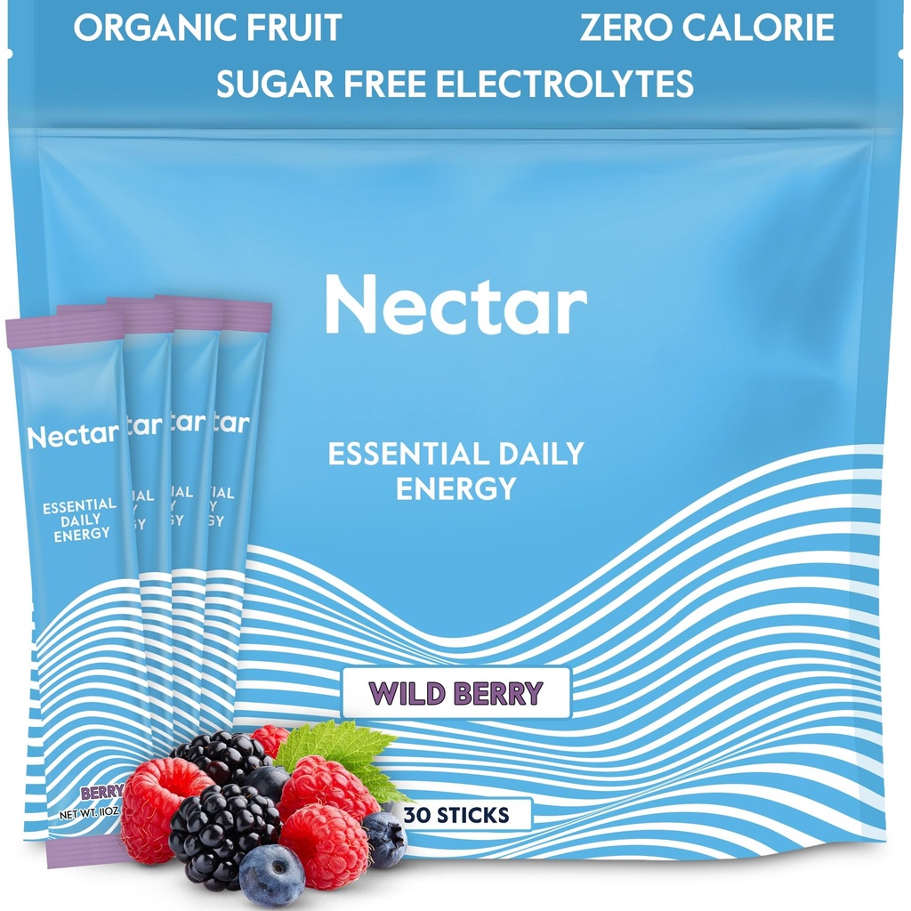 Nectar Energy Booster - Organic Caffeine, B12 & Electrolytes - Sugar Free & Zero Calorie - Zdravá káva, Energy Drink & Soda Alternative - Hydration & Energy Dodatek (Berry 30 Powder Packets)