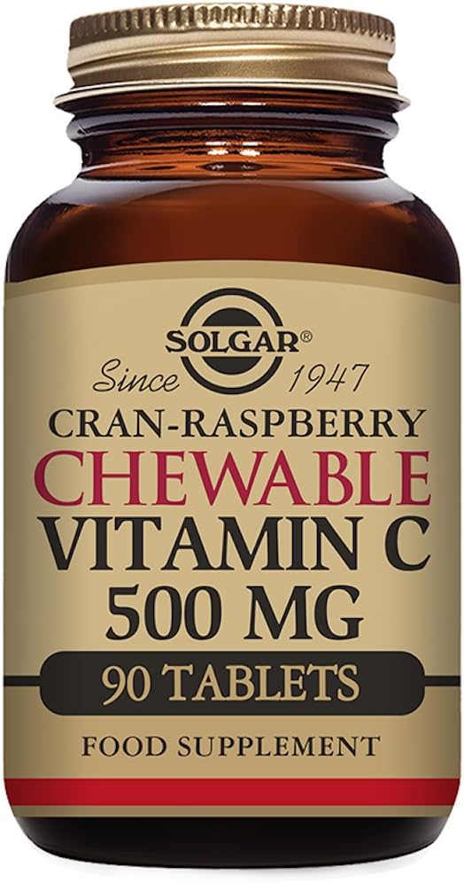 Solgar Vitamin C 500 mg Žvýkací tablety, Cran Raspberry Flavor - 90 Počet - Antioxidant & Imunitní podpora - Podporuje zdravou pleť & Spojky - Non- GMO, Vegan, gluten zdarma, Kosher - 90 Služeb