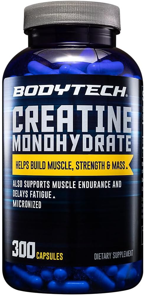 BODYTECH tvorové monohydrát Kapsle mikronizovaný podporuje svalovou sílu, hmotnost a vytrvalost (300 Kapsle)
