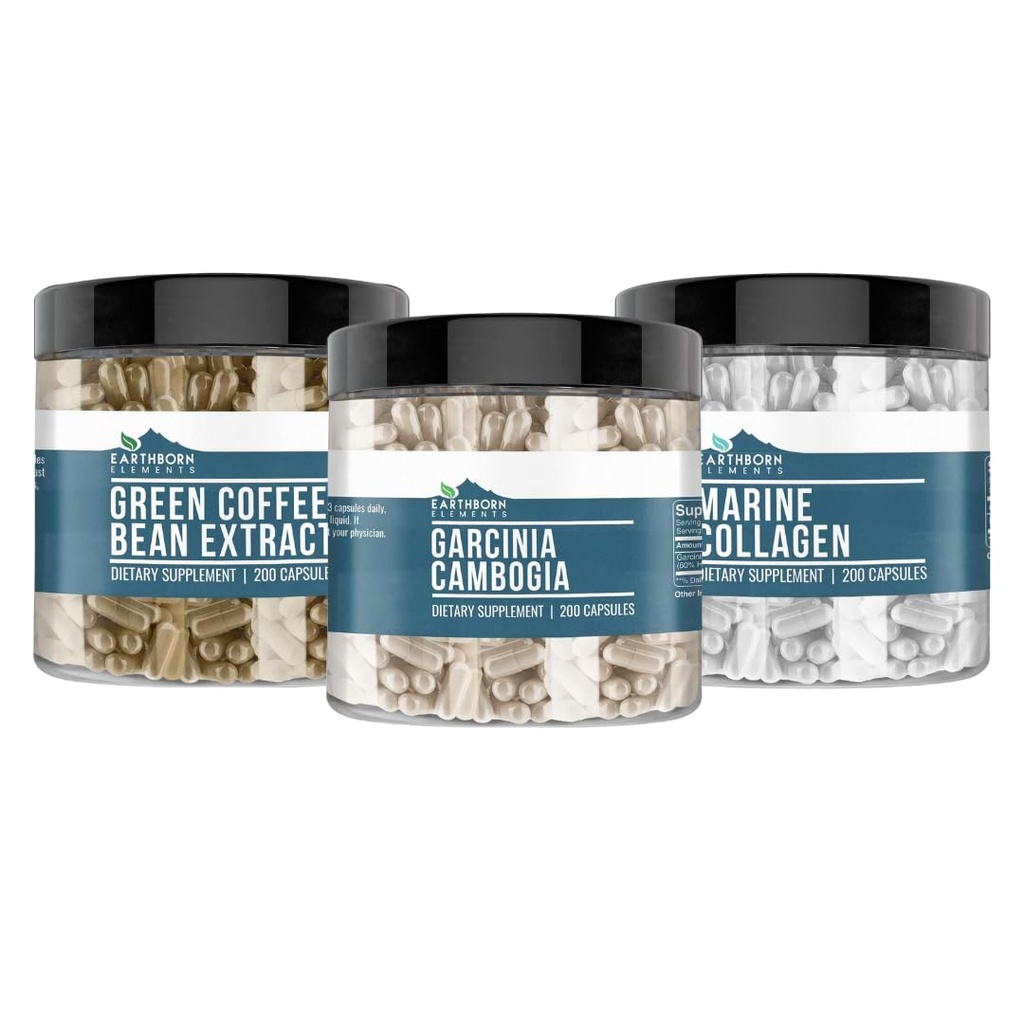 Pozemské živly Garcinia Cambogia, Green Coffee Bean, & Marine Collagen Bundle (200 Kapsle každý), čisté a neředěné, Žádné přísady