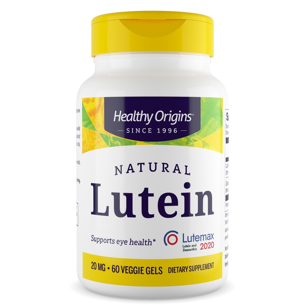 Zdravý původ Lutein 20 mg (Lutemax 2020 se Zeaxanthin, non-GMO, Vegan, Oční podpora), 60 Veggie Gels