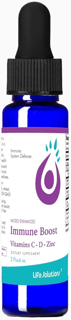 Life Solutions Liquid Imunní Booster - Imunitní Supplement s vitaminem C a zinkem s VIT d3 Dospělí - Imunitní Podpora a Imunní Boostery pro dospělé - 2 fl oz Dropper