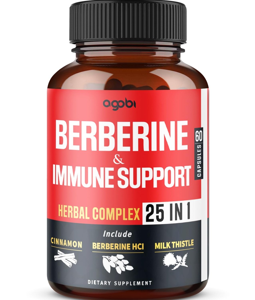 Premium Berberine dodatek s Ceylon, Ashwagandha, Kurkuma, Mléko Thistle, Elderberry & Black Pepper - Podporuje imunitní systém, Kardiovaskulární & Gastrointestinální - 60 Kapsle