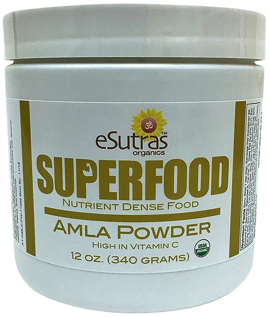 Organic Amla Powder 12 oz, 30 porcí přírodní vitamín C (imunitní vitamin) Amalaki lisované za studena Organické živiny pro zdravé smoothies