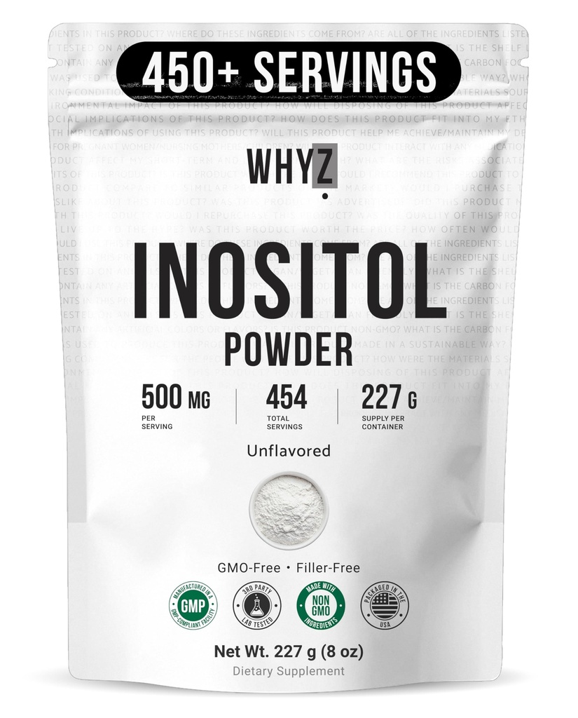 Myo-Inositol Powder 8oz, Natural Myo Inositol dodatek pro ovariální podporu, plodnost a hormonální rovnováhu, čistý Inositol Powder, Myo-Inositol dodatek pro energii, zdraví mozku, 454 Služeb