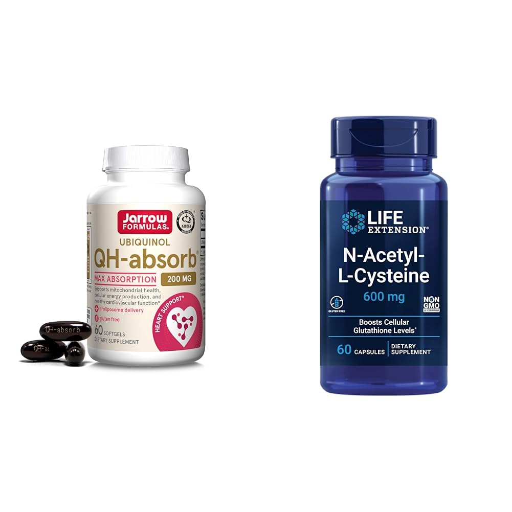 Jarrow Dispersas QH- Absorb 200 mg - High Absorption Co- Q10 - Active Antioxidant Form of Co- Q10 & Life Extension N- Acetyl- L- Cysteine (NAC), Imunní, Respirační, jaterní zdraví, NAC 600 mg