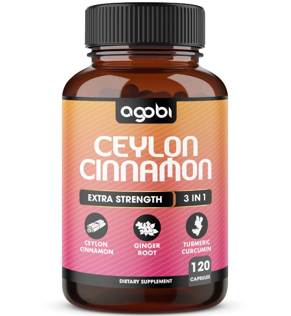 Ceylon Skořice Kapsle - Kombinované s Ginger Root a Kurkumin Dodatek - 120 Vegan Kapsle