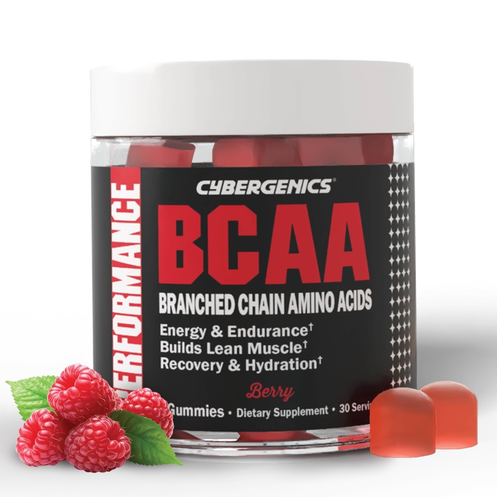 BCAA gumové, Energetické Žvýkačky s elektrolyty rozvětvený řetězec aminokyselin, Build Lean Muscle and Boost Endurance, 60 gummies, Berry ochucené