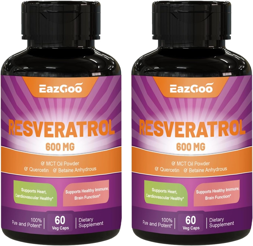 Resveratrol 600 mg, Trans- Resveratrol Supplement, Antioxidant Health Aging Support - 120 Kapsle