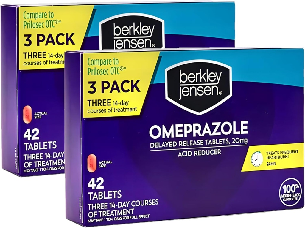 berkley jensen Omeprazol 20 mg opožděné uvolňovací tablety - Heartburn Medicine - Acid Reducer pilulky - Léky Časté Heartburn - 3 x 14- denní kurzy, 42 Počet (balení po 2)