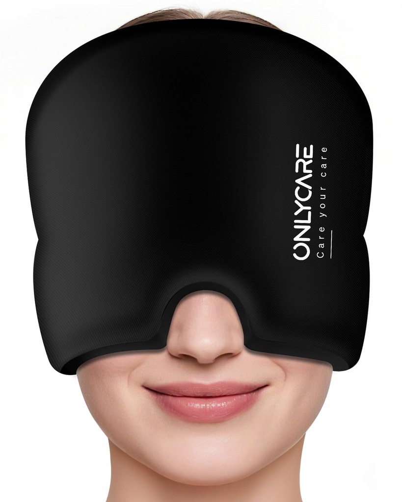 ONLYCARE Migréna Relief Cap, Soothing Migréna Maska, Upgraded Odorless Gel Ice Head Wrap, Hot and Cold Therapy, FSA- HSA způsobilé bolesti hlavy Led Pack pro napětí a stres (Black)