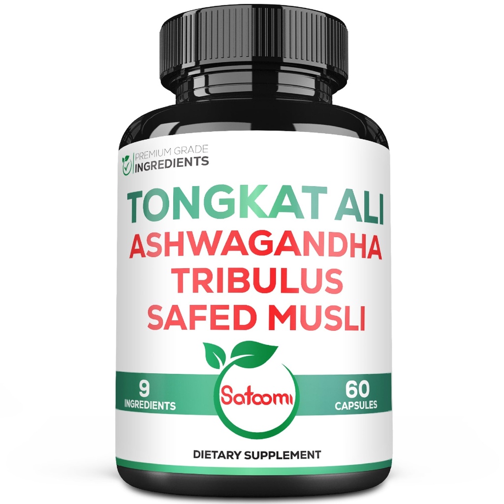 Satoomi Tongkat Ali Root Extract 200: 1-9 Essential Byliny s Ashwagandha, Tribulus Terrestris & More - Podpora síly, energie a zdravé imunity - 60 Vegan Caps 2 Month Supply