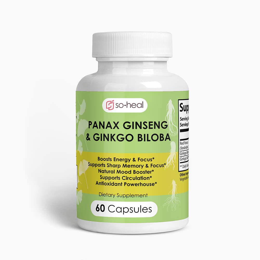 Ginseng and Ginkgo Biloba. 30 Servings. 2-in-1 Non-Caffeinated Energy and Focus Supplement - Energy Booster, Mental Clarity, and Mood