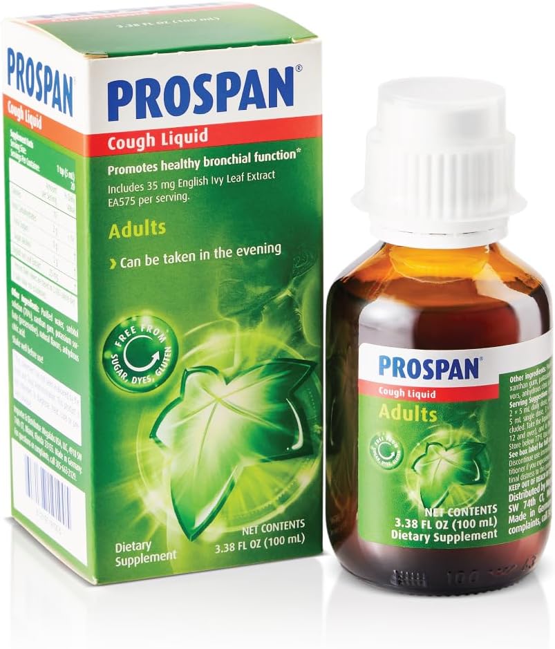Prospan / Abrilar Cough Syrup + Mucus s Proprietárním anglickým Ivy Leaf Extract EA575 pro dospělé - Soothes Cough, Mucus Relief, No Add Sugar, Non- Drowsy, Alcohol- Free, Drug- Free - 100ml