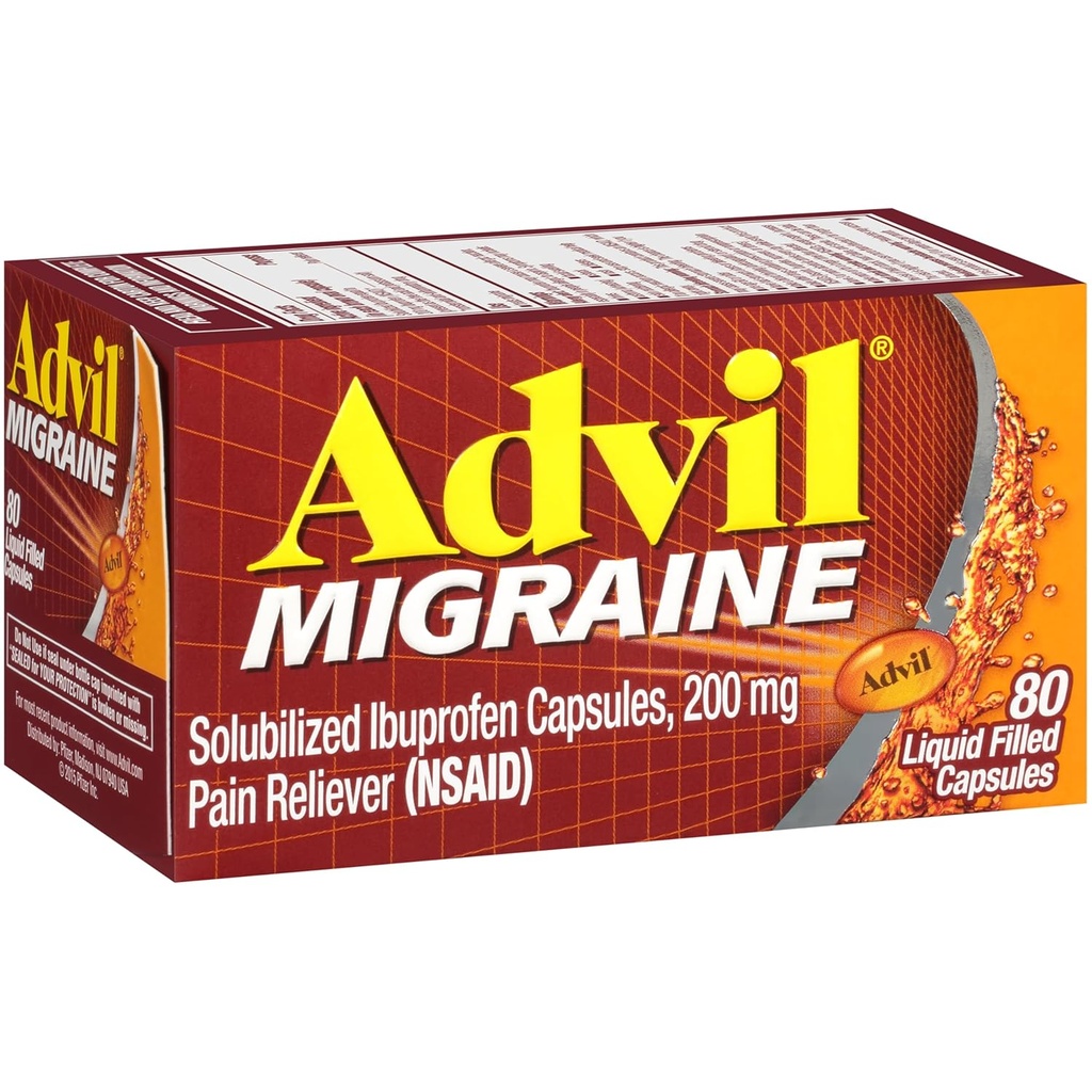 Advil Migréna Pain Reliever, Solubilized Ibuprofen 200mg, 80 Počet, tekuté plněné tobolky, Výkonná Migréna Relief