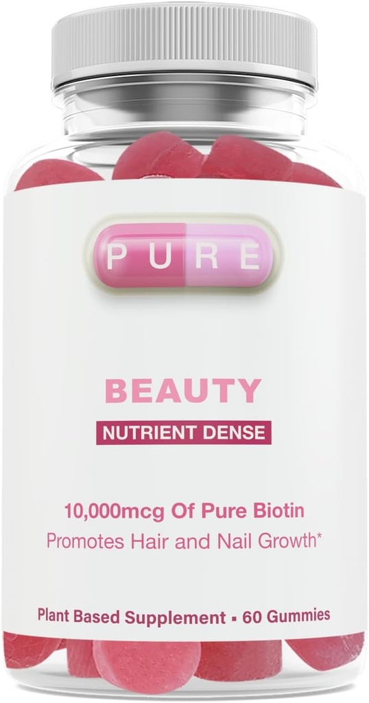 Čistá krása 124; 10,000mcg čisté biotin 124; 60 Delicious rostlin na bázi gumy 124; Zdravé vlasy, kůže a nehty podpora 124; podle čisté, INC.