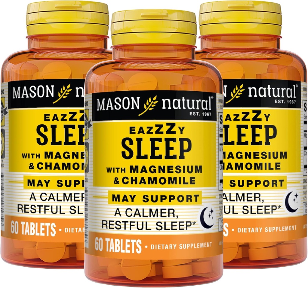 MASON NATURAL Eazzzy Sleep with Magnesium & Heřmánek - Přírodní spánková pomoc, podporuje klidnější spánek, 60 tablet (balení po 3 tabletách)