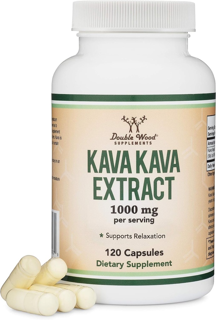 Kava Kava Kapsle 1,000mg na servírování, 120 Počet (High Purity potent 3-5% Kavalactones Root Extract) Kava Powder Root Extract pro relaxaci (Non- GMO, Vegan Safe) od Double Wood