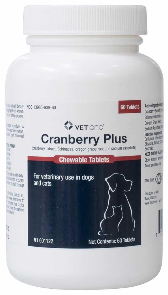 Vet One Cranberry Plus pro psy a kočky - Podpora močového traktu a močového měchýře - 60 žvýkacích tablet