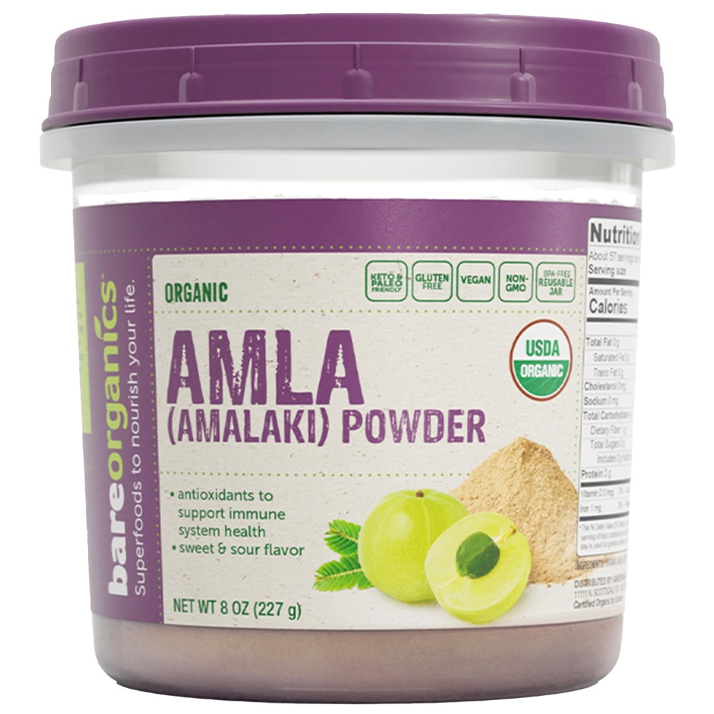 BareOrganics Amla, Indian Gooseberry & Superfood Powder, Dietní dodatek, 8 Oz