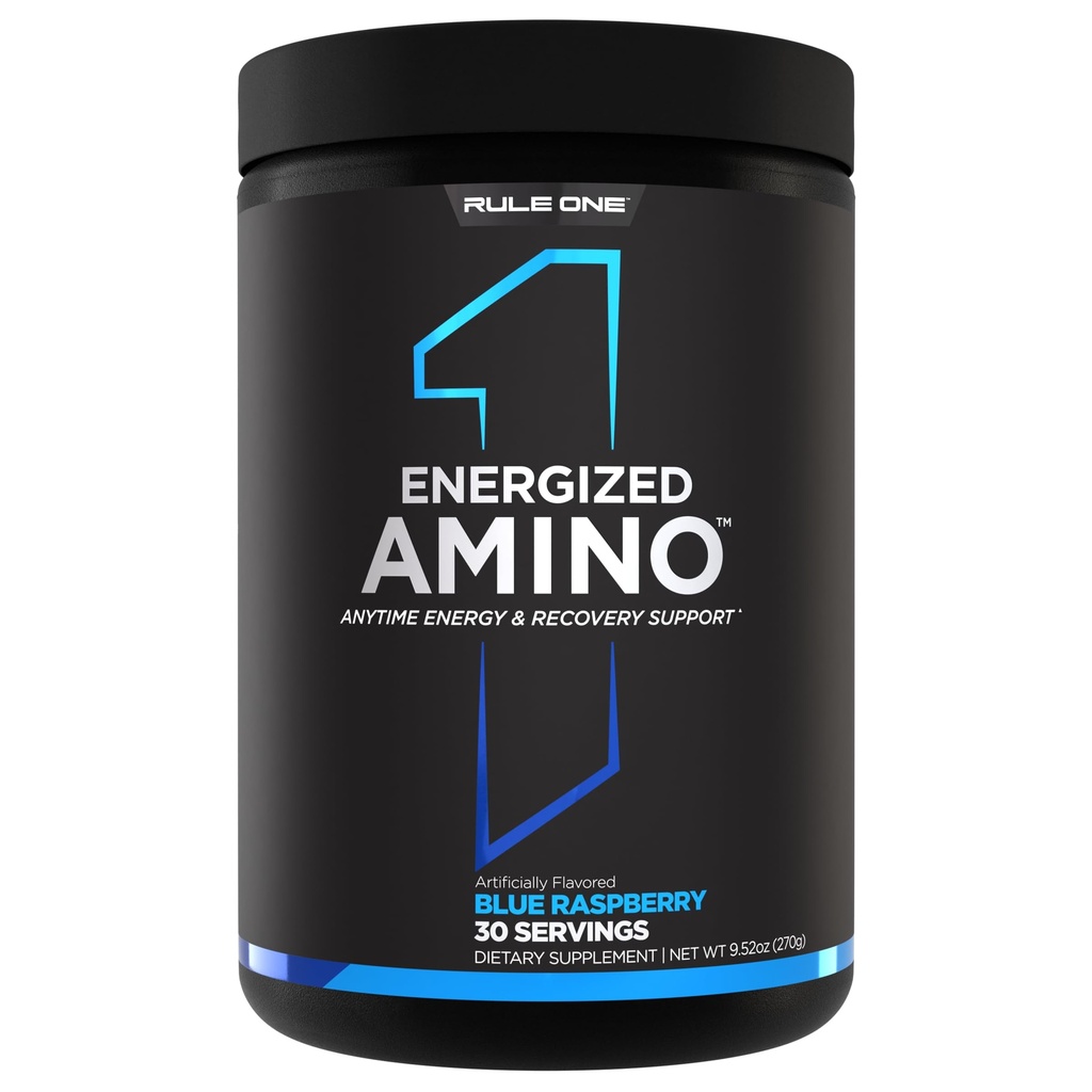 Pravidlo 1 Proteiny Energized Amino - Kdykoli energie a obnova podpora s BCAA, glutamin, Citrulline, Beta Alanin, kofein ze zelené kávy a čajové listí Extrakty (Modrá Raspberry, 30 Služeb)