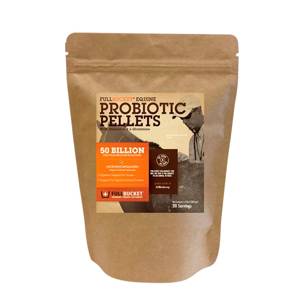 FullBucket Equine Probiotic Pellet se Saccharomyces boulardii pro koně pod vysokým stresem nebo pro koně s průběžnými trávicími problémy; 20x Více Koncentrované a 50 Miliardy CFU - 30 Služeb