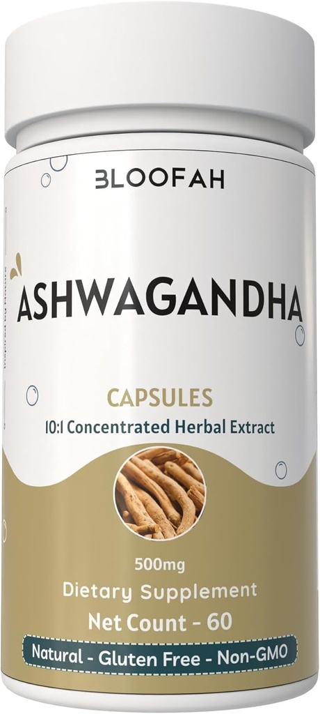 Ashwagandha Kapsle 500mg insulin124; Witania somnifera phili124; Koncentrované 10: 1 Extract phili124; Pure Herbal Supplement PHI124; Non- GMO, gluten- Free, No Additives, GMP- Certified (60 Počet balení po 1)