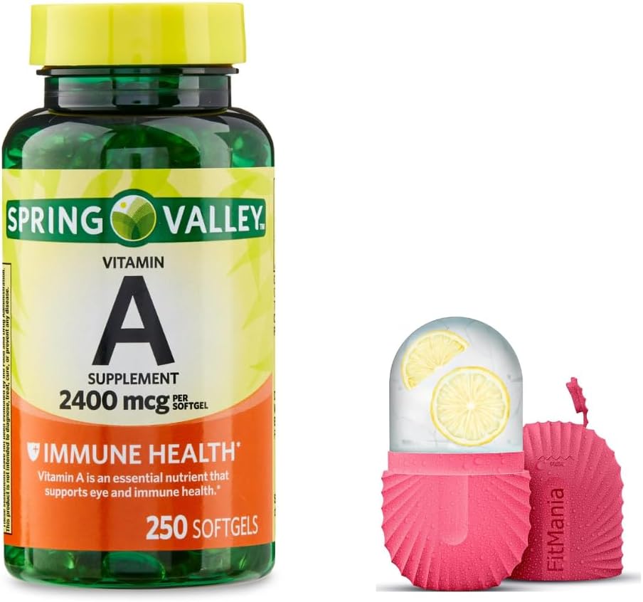 Jarní údolí Vitamin A Softgels, 2400 mcg, 250 Počet, a Dárkový Ledový Roller pro tvář