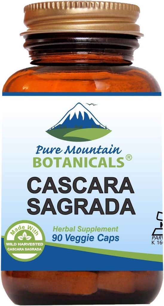 Čisté horské botaniky Cascara Sagrada Kapsle - Vegan Kosher Caps Nyní s 400 mg Wild Harvest Cascara Sagrada Aged Bark Dodatek