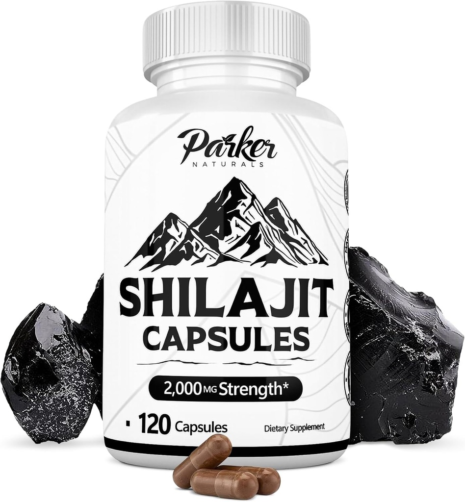 Parker Naturals Pure Himalayan Shilajit Kapsle, 2000 mg Síla Shilajit Resin a Fulvic Acid Dodatek, Vegan a gluten- Free Kapsle, 120 Počet