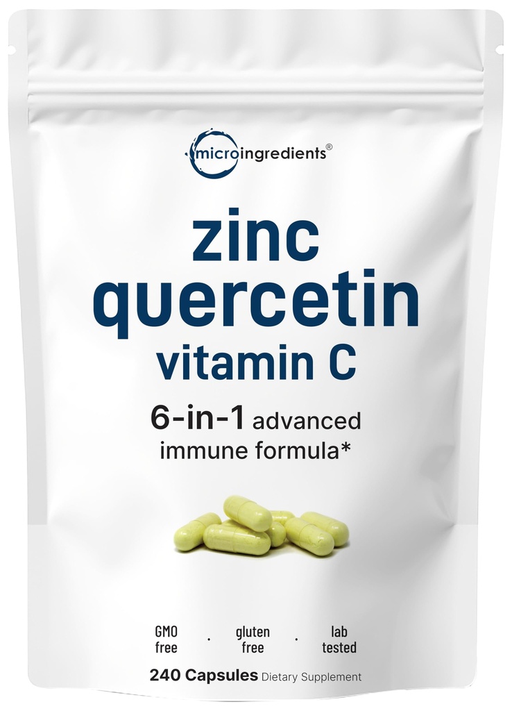 Mikro ingredience Quercetin s vitaminem C a zinkem, 240 Kapsle 124; Quercetin 500mg, Vitamin C 500mg, Zinek 50mg (Pikolinát, Citrát, Glycinát, Gluconát) 124; Kompletní doplňky imunitní podpory