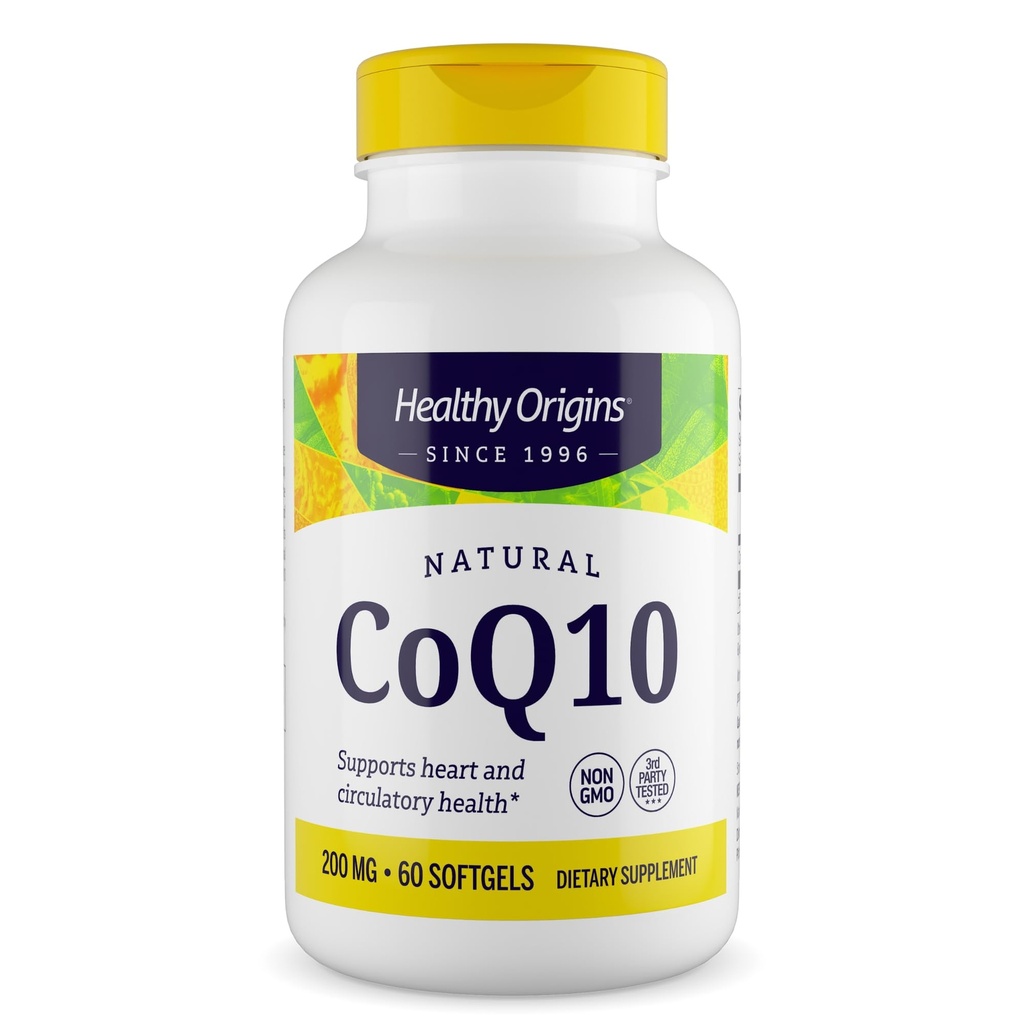 Zdravý původ ® CoQ10 200 mg - Natural Trans- Isomer Ubiquinone - kvašený fermentovaný, podporuje srdeční zdraví a buněčnou energii - Non- GMO 60 Softgels