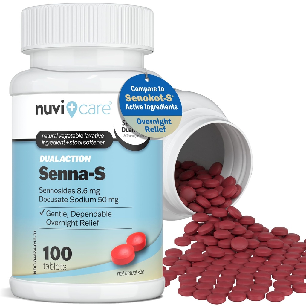 Senna Plus Laxative Stool Softener - Docusát Sodná sůl (50mg) Stolní Softener s stimulačními laxními senosity (8.6mg) - Porovnejte se s Senokot- S pro příležitostnou kompenzaci zácpy * (100 tablet)