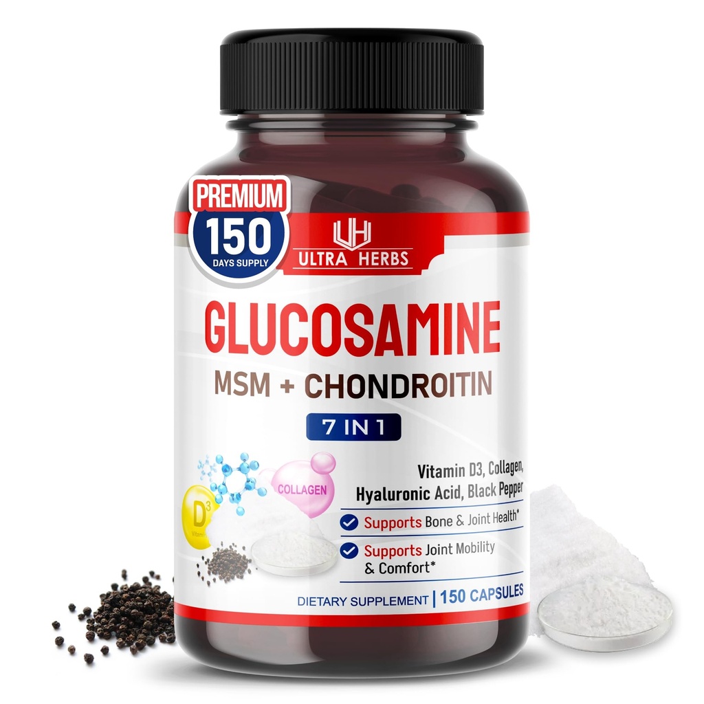 Glucosamine Chondroitin MSM - doplněk podpory společné mobility vylepšený o kolagen, hyaluronovou kyselinu, vitamín D3 PHAR124; 150 Kapsle