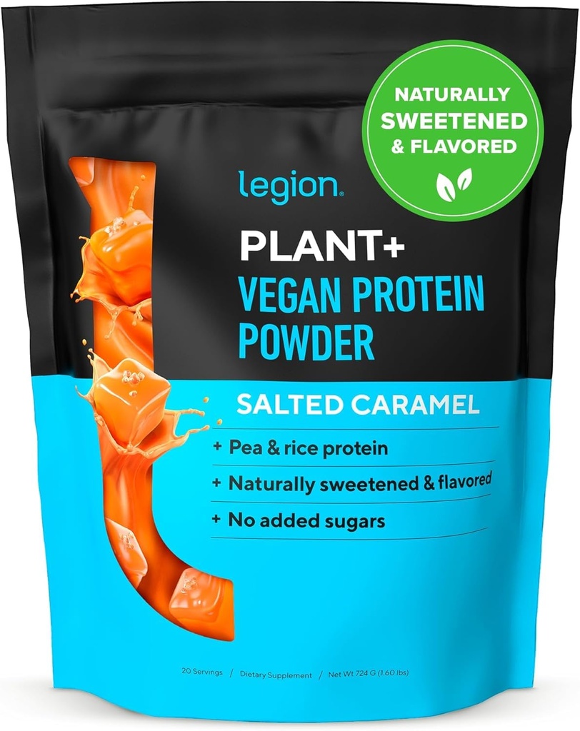 LEGION Plant + Vegan Protein Powder, Rice and Pea, Plant Based Protein Blend. Gluten Free, GMO Free, přirozeně slazené a ochucené, 20 Servings, 2 Lbs (slaný karamel)
