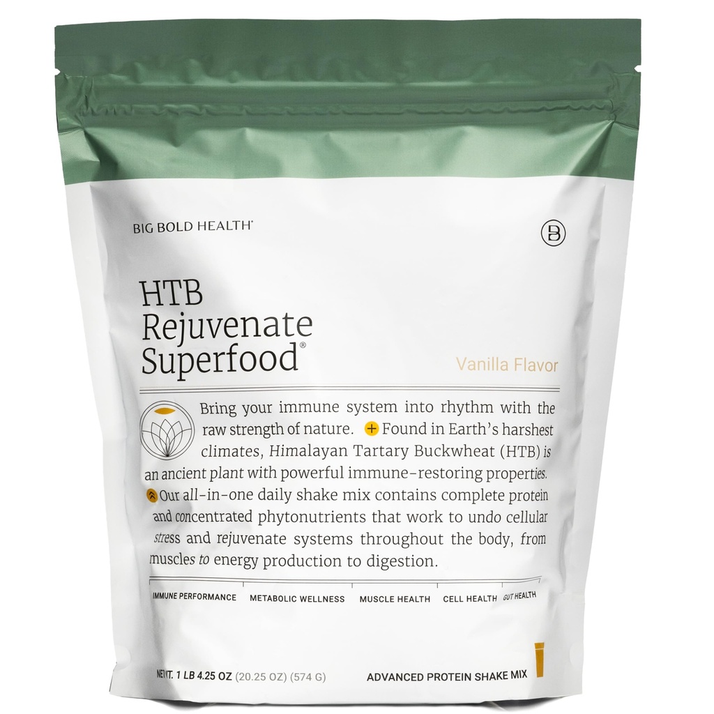 BIG BOLD ZDRAVOTNÍ HTB Omlazení Superfood Plant- Based Protein Powder γ Himalayan Tartary Buckwheat s polyfenoly a 17g Protein γ Gut Support & Imunitation Balance (Vanilla Flavor)