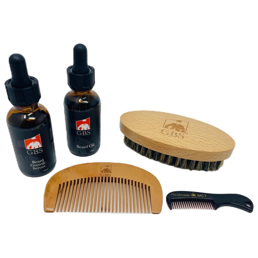 G.B.S Všechny přírodní vousy Grooming Set - zahrnuje dřevěné vousy Comb, cestovní vousy kartáč, a knír Comb - ideální pro jakoukoliv vlasovou texturu
