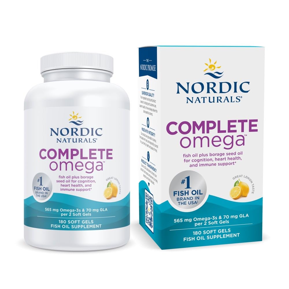 Nordic Naturals Kompletní Omega, Lemon Flavor - 180 Soft Gels - 565 mg Omega33 - EPA & DHA s přidaným GLA - Zdravá kůže, kognitivní, a pozitivní nálada - Non- GMO - 90 Služeb
