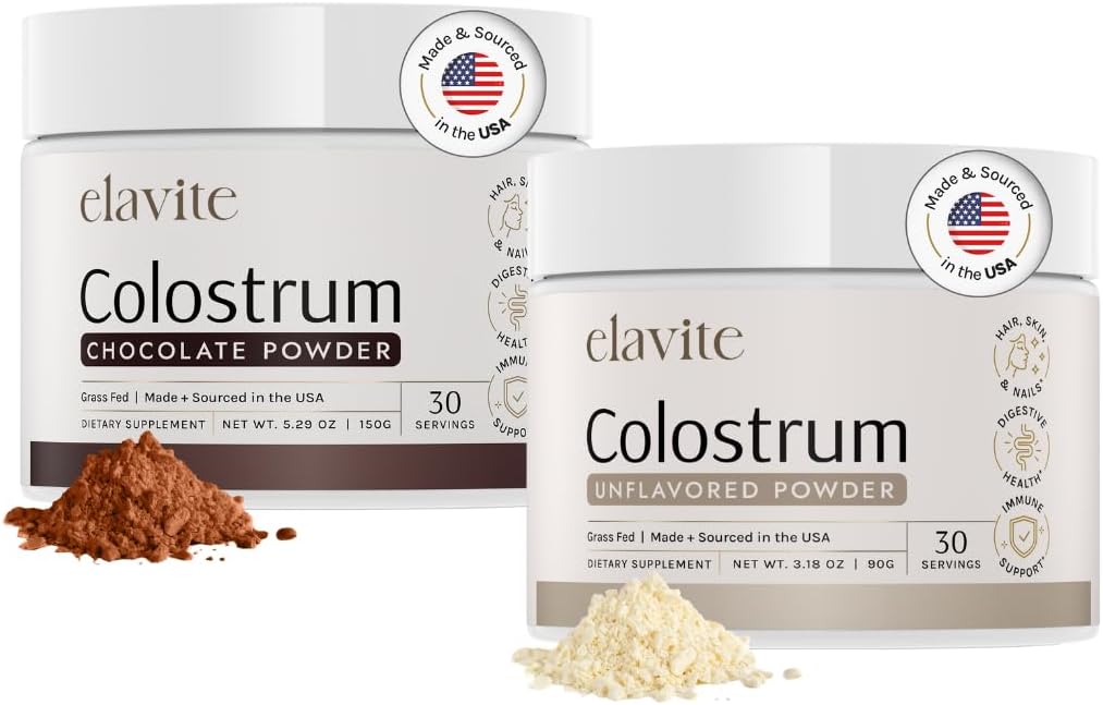 Bovinní Colostrum Powder (60 Serving) Bundle Grass Fed Colostrum pro ženy a muže - dodatek pro zdravé vlasy, kůže a nehty - Čokoláda & Neochucené - Vyrobeno v USA