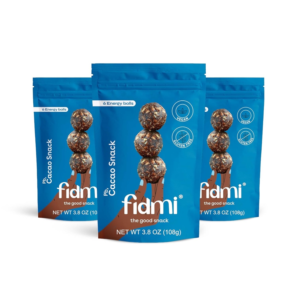 Fidmi Snack Protein Energy Balls Cacao Cacao 124; VEGAN - Gluten Free - Plant Based - Superfood (Cacao) - Všechny přírodní složky - Snack Size Bites 3.8 oz (3 počet)