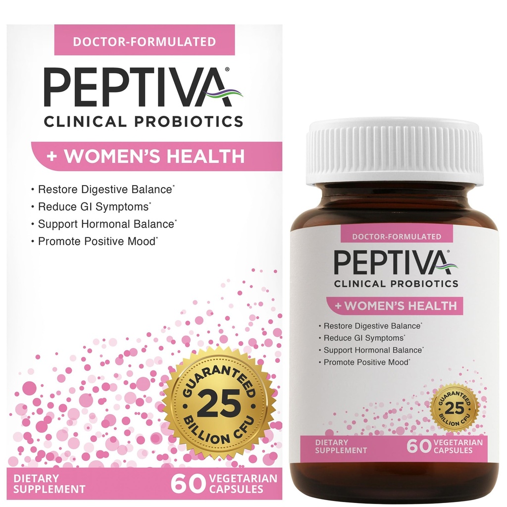 Peptiva Probiotika pro ženské zdraví - Ženská probiotická a stravitelná podpora, 25 miliard CFU, Multi- Strain Probiotic, Lactobacillus Acidophilus, Bifidobacterium - 60 Vegetariánských kapslí