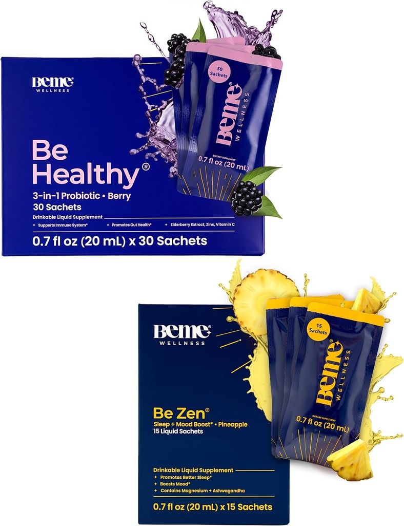 BeMe Zdravý & BeZen Bundle - Tekutá probiotika a hořčík Glycinát L- theanine doplňky