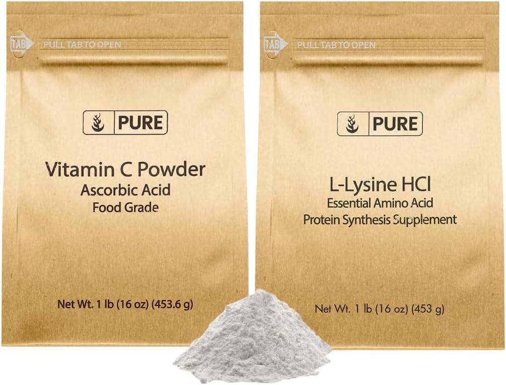 PRŮVODNÍ INGREDIENTY L- lysin HCI a Vitamn C Powder Bundle, 1 LB Každý, Non- GMO, gluten zdarma, dietní doplňky