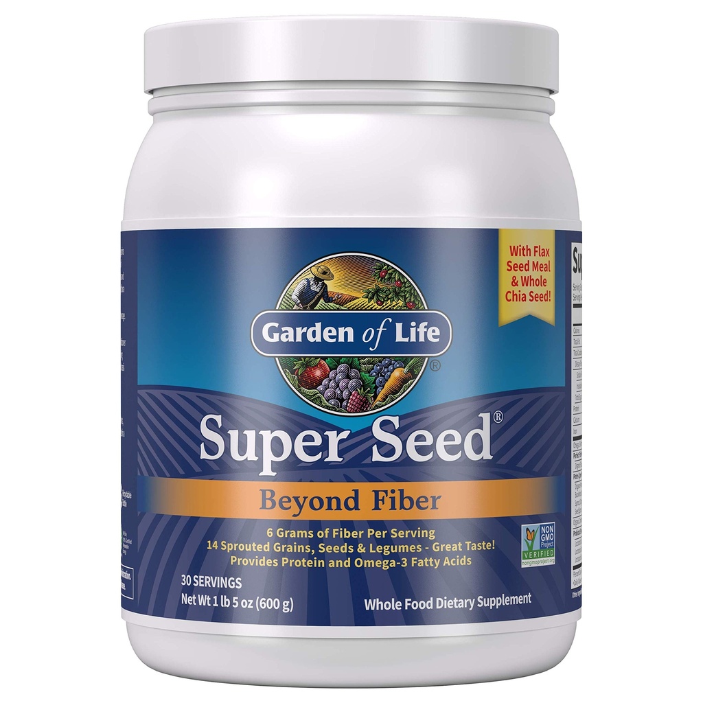 Zahrada života Super Seed - Vegetariánská celá potravinová vláknina dodatek s proteinem a Omega 3, 5oz (600g) prášek