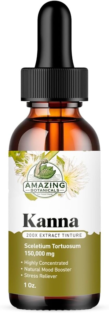 Amazing Botanicals Sceletium Tortuosum Kanna Extract Tincture 200x Menstrum - Liquid Supplement - 30ml (1oz)