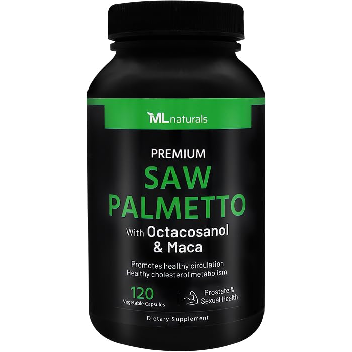 ML Naturals Saw Palmetto 1000 mg 120 Vegan Kapsle. 3 v 1. Kvalita Premium s Octacosanol & Maca. Prostata, Močové zdraví, Cirkulační zdraví, Přírodní Energizer, NSF- Certified & cGMP-Compliant